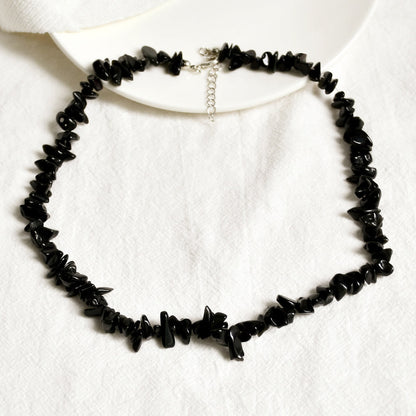 Stylishly Shaped Polished Crystal Necklace - Lina-Obsidian-Nora Luxe