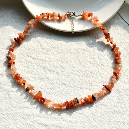 Stylishly Shaped Polished Crystal Necklace - Lina-Red Agate-Nora Luxe
