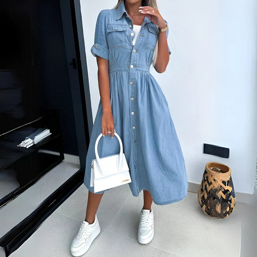Classic Ladies Long Sleeve Shirt Dress - Olytrend