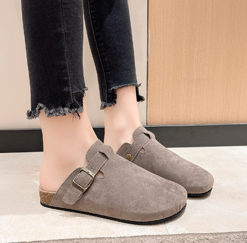 Suede Adjustable Buckle Slip-On Shoes - Summit-Gray-2.5-Nora Luxe