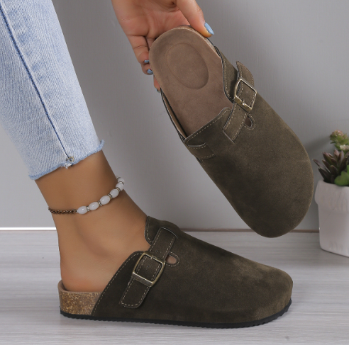 Suede Adjustable Buckle Slip-On Shoes - Summit-Olive green-2.5-Nora Luxe