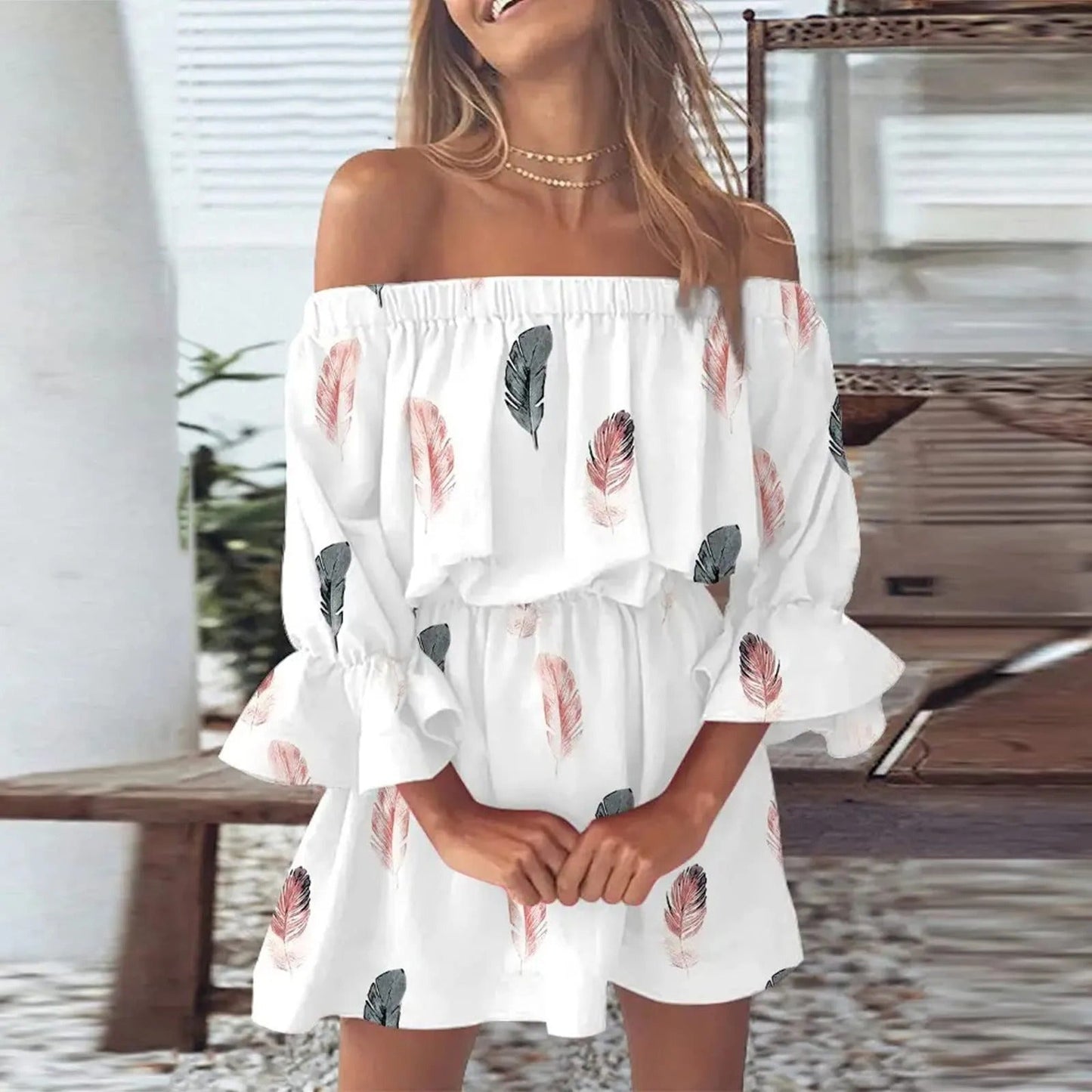 Bright Floral Sundress with Bell Sleeves - Pexav