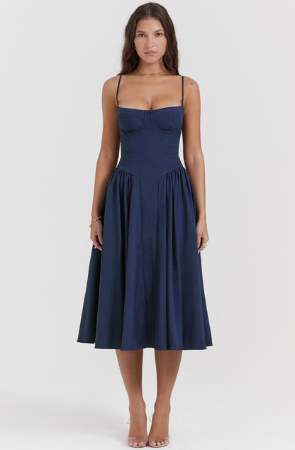 Summer dress with Sweetheart Neckline – Elvira-Blue-S-The Livary