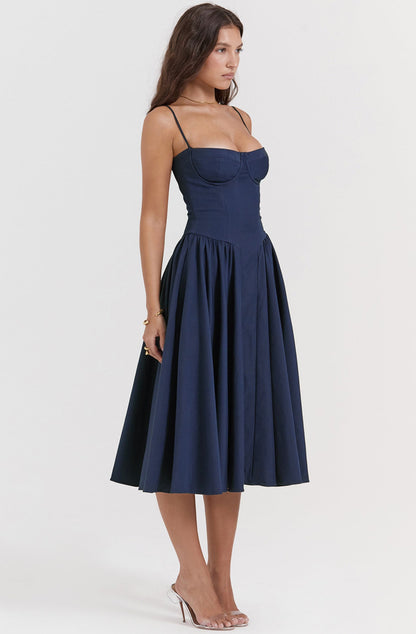 Summer dress with Sweetheart Neckline – Elvira-Blue-S-The Livary
