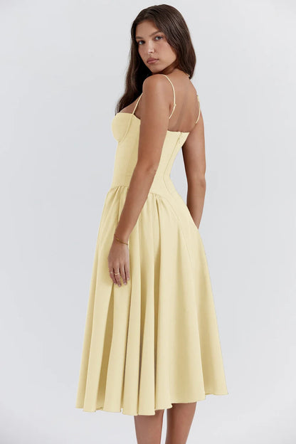 Summer dress with Sweetheart Neckline – Elvira-Blue-S-The Livary