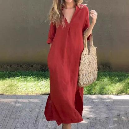 Sunny V Neck Split Hem Dress - Pexav