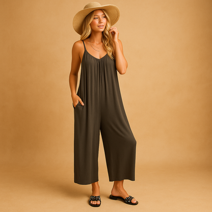 Summer jumpsuit for women with adjustable straps, elastic waist, and lightweight fabric, perfect for holidays, parties, and warm summer days.