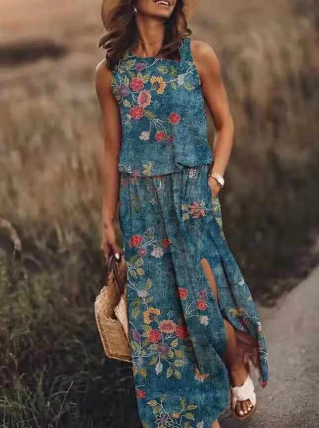 Summer Maxi Dress with Unique Cut – Amara-Light blue-S-State of Style