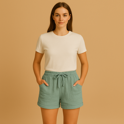 Women’s lightweight summer shorts made from breathable fabric, perfect for casual outings and elegant summer looks.
