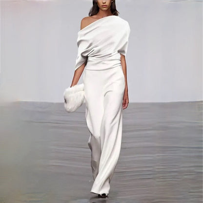 Classic Elegant Women's Jumpsuit in White - Pexav