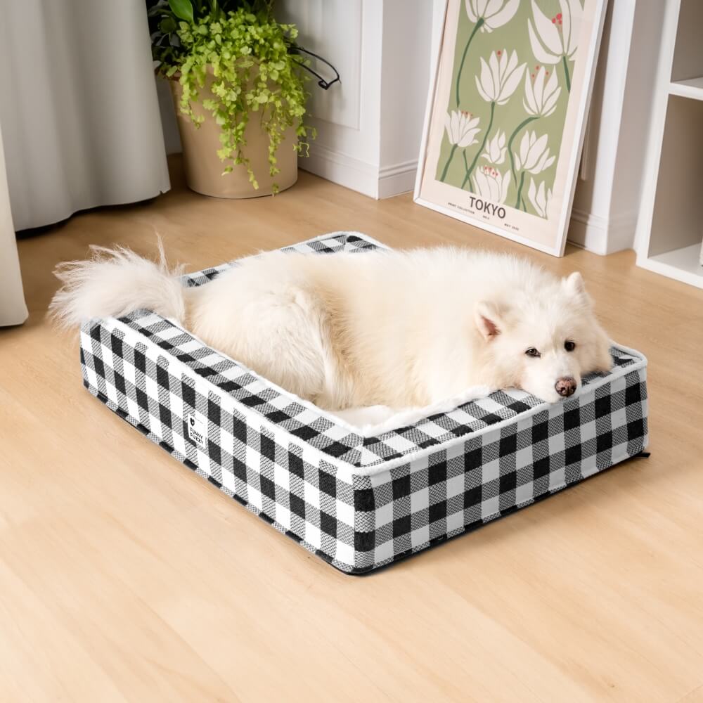 Super soft Checked Dog Bed - Scottish Snuggle Bed-Black-XL-Nora Luxe