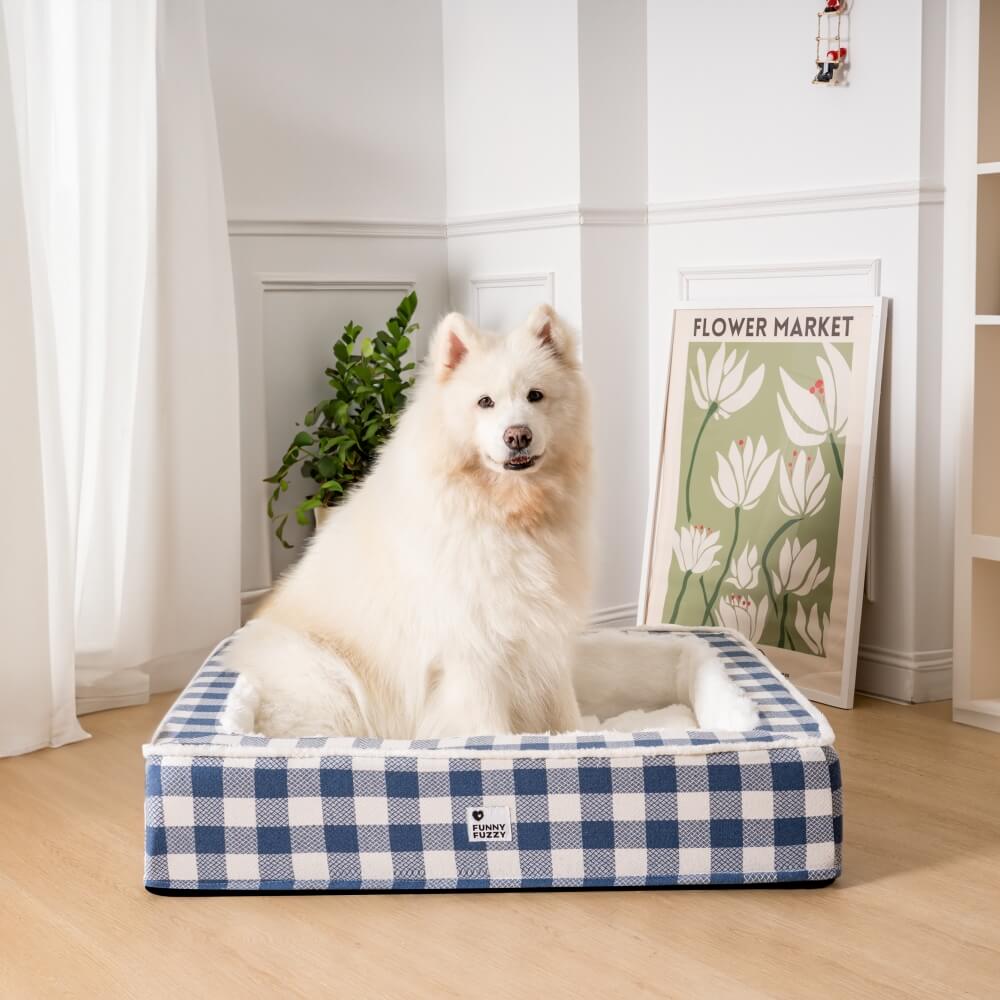 Super soft Checked Dog Bed - Scottish Snuggle Bed-Blue-XL-Nora Luxe