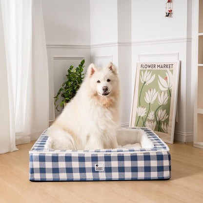 Super soft Checked Dog Bed - Scottish Snuggle Bed-Blue-XL-Nora Luxe