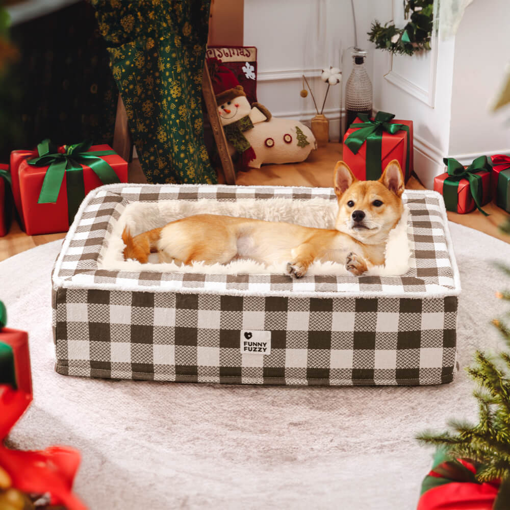 Super soft Checked Dog Bed - Scottish Snuggle Bed-Brown-M-Nora Luxe