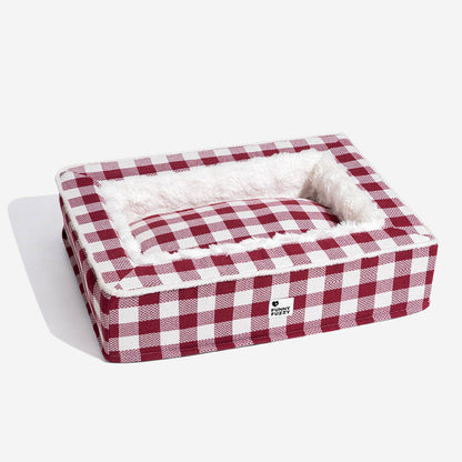 Super soft Checked Dog Bed - Scottish Snuggle Bed-Red-M-Nora Luxe