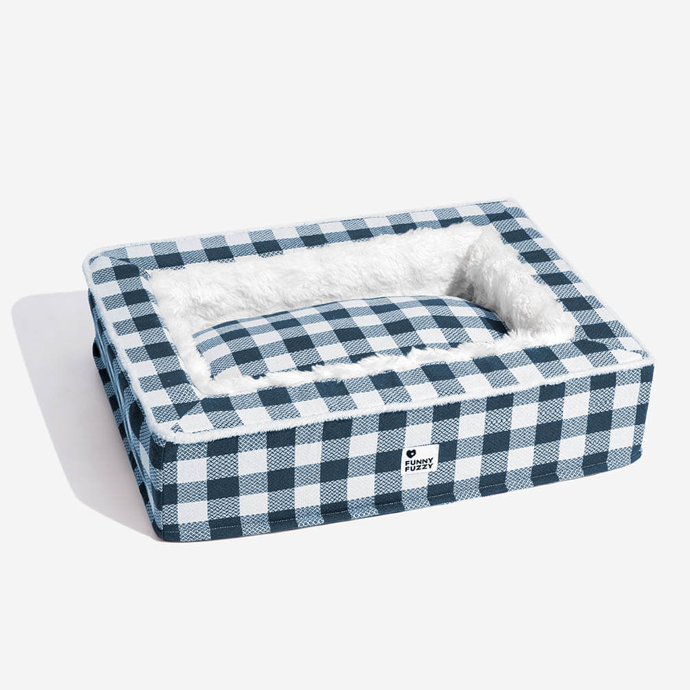 Super soft Checked Dog Bed - Scottish Snuggle Bed-Red-M-Nora Luxe