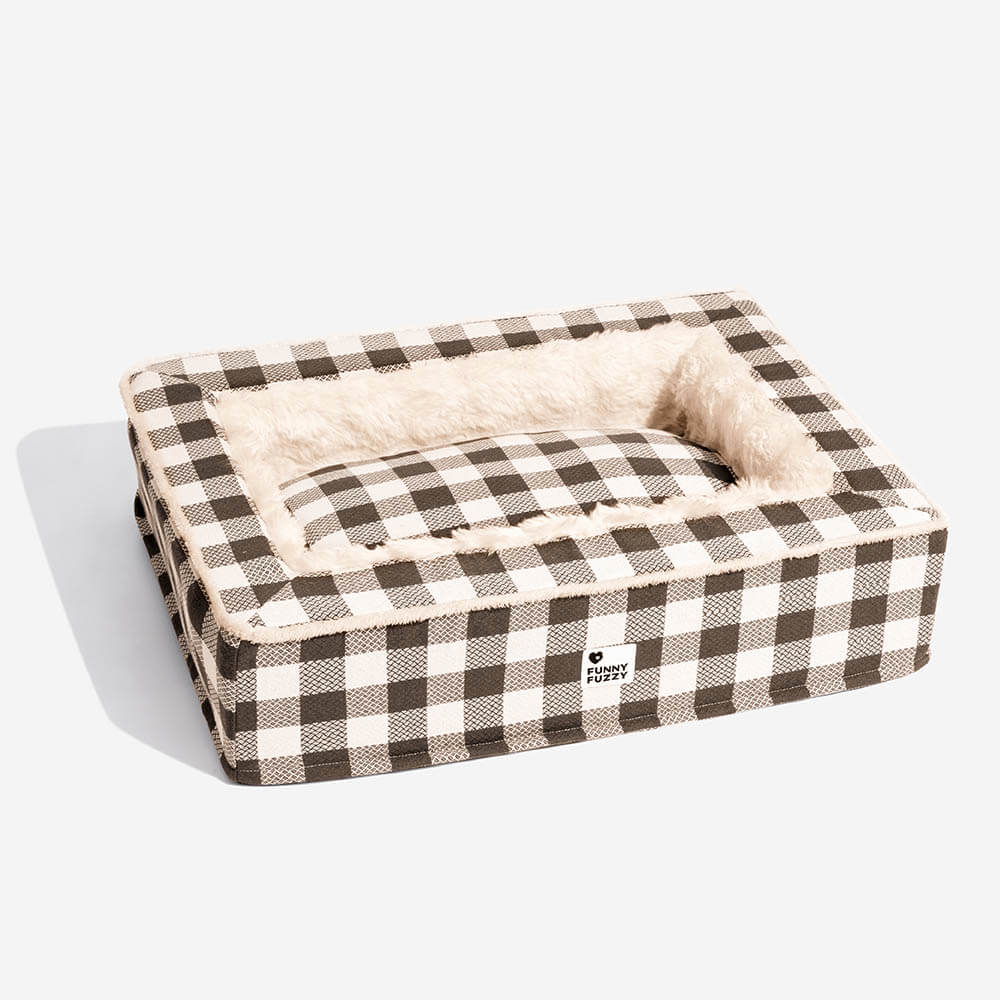 Super soft Checked Dog Bed - Scottish Snuggle Bed-Red-M-Nora Luxe