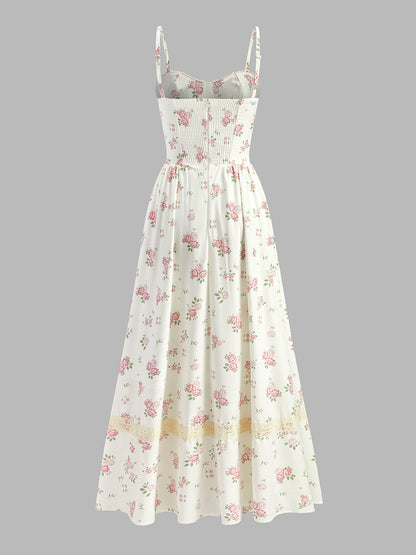 Romantic Floral Lace Trim Dress