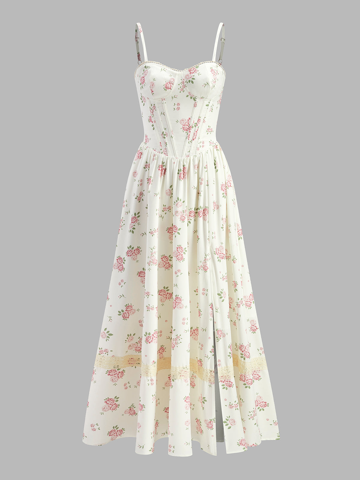 Romantic Floral Lace Trim Dress - Pexav
