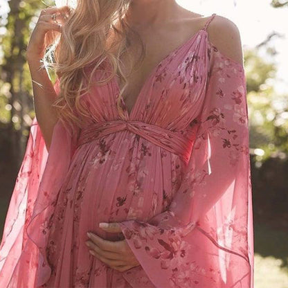 Swinging Pink Chiffon Dress with Flared Sleeves - Isabelle-S-The Livary