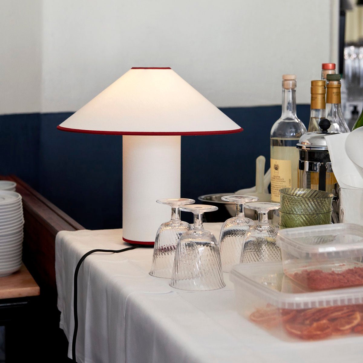 Table lamp with fabric shade – Lunara-Red+White-The Livary