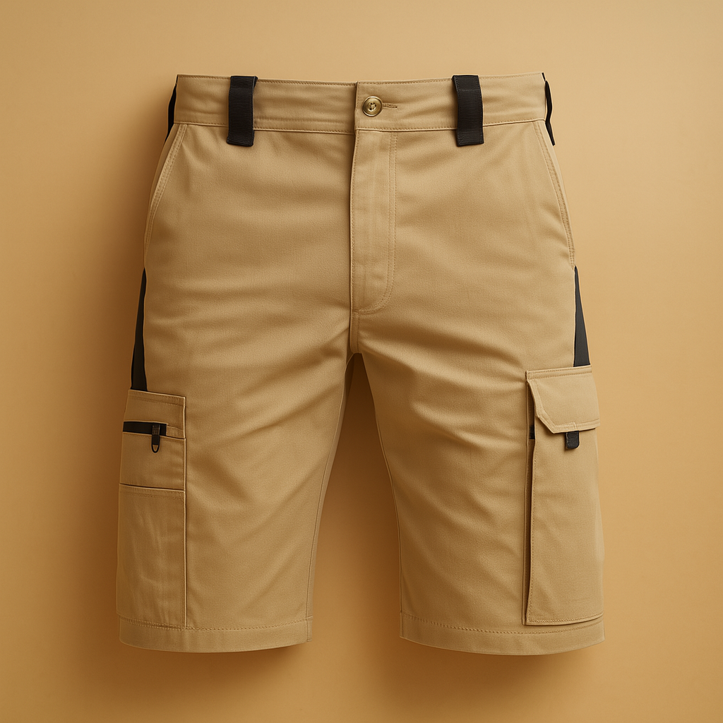 Men’s tactical outdoor shorts with multiple pockets in sand, army green, black, and gray — ideal for hiking, camping, and outdoor adventures.