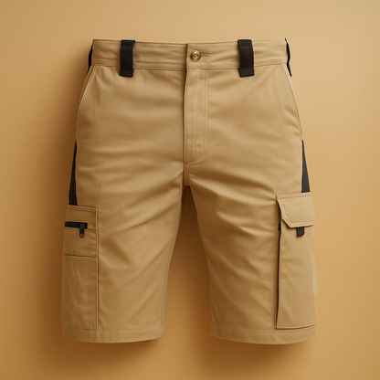 Men’s tactical outdoor shorts with multiple pockets in sand, army green, black, and gray — ideal for hiking, camping, and outdoor adventures.