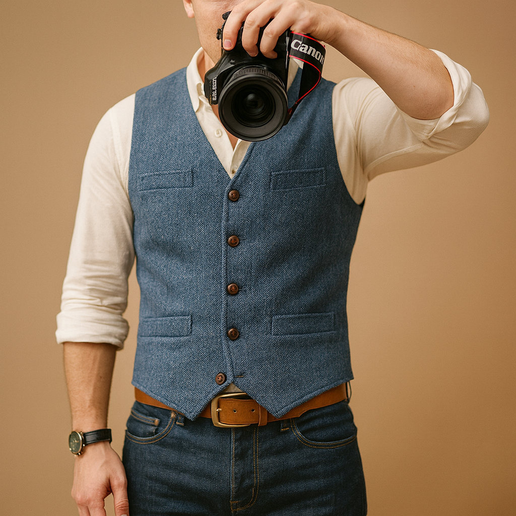 Slim Fit Mens Button Vest - Nocini