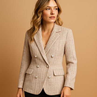 Tailored women’s check blazer with a flattering fit and timeless design, ideal for work, formal outfits, and polished everyday wear.