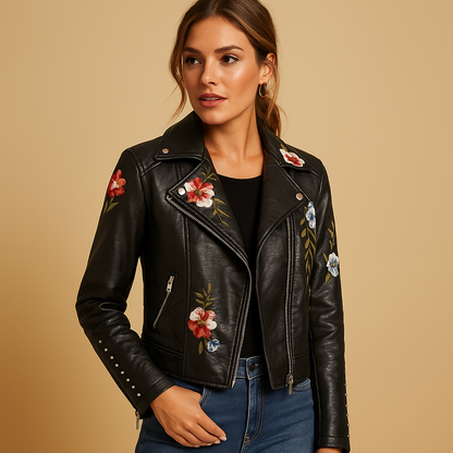 Women’s tailored jacket with slim-fit silhouette and zipper pockets, ideal for casual or chic cool-weather styling.