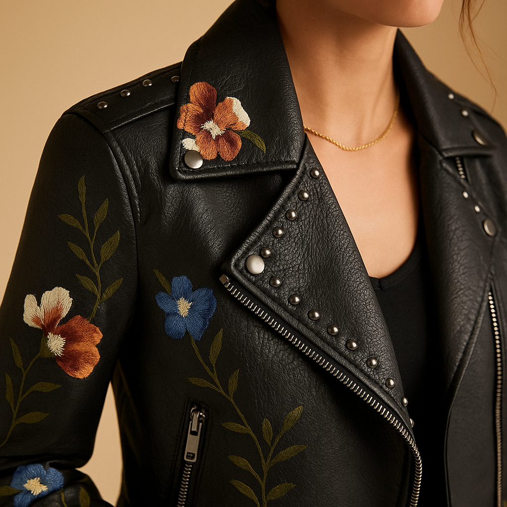 Women’s tailored jacket with slim-fit silhouette and zipper pockets, ideal for casual or chic cool-weather styling.