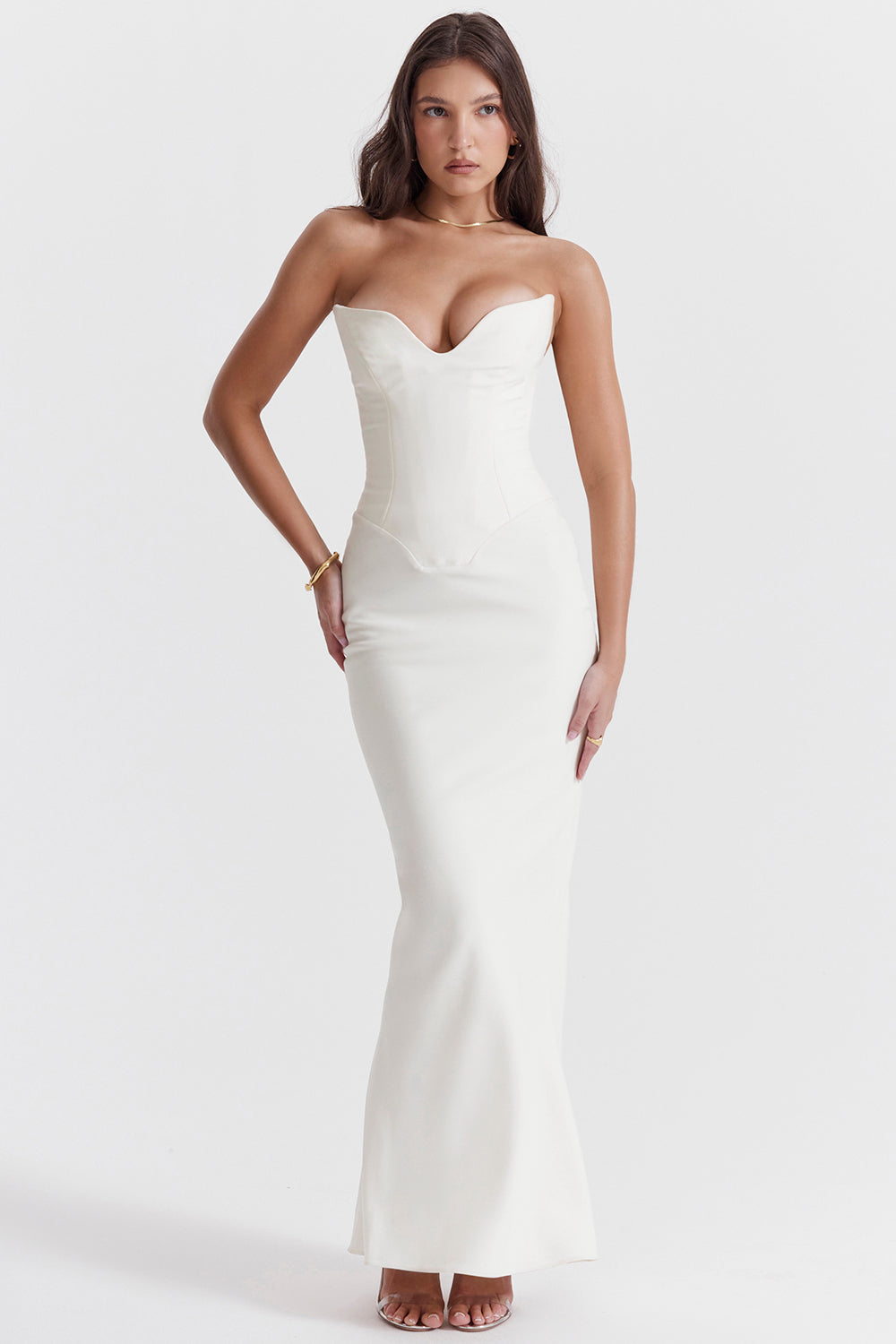Elegant Strapless Satin Evening Gown - Nocini