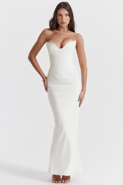 Elegant Strapless Satin Evening Gown - Nocini