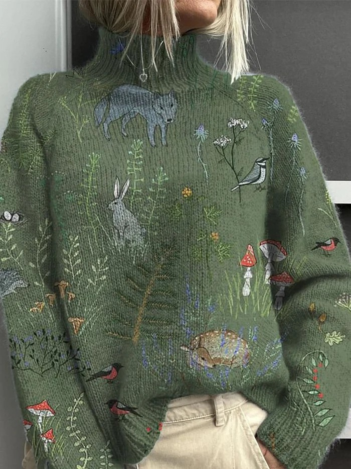 Fashionable Ladies Graphic Neck Sweater - Olytrend