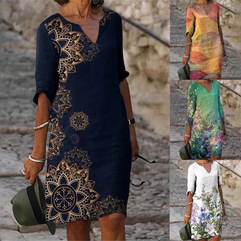 Elegant Ladies V Neck Knee Length Dress - Olytrend