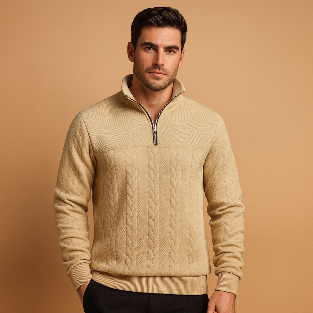 Textured Quarter Zip Men's Fleece Pullover - Nocini