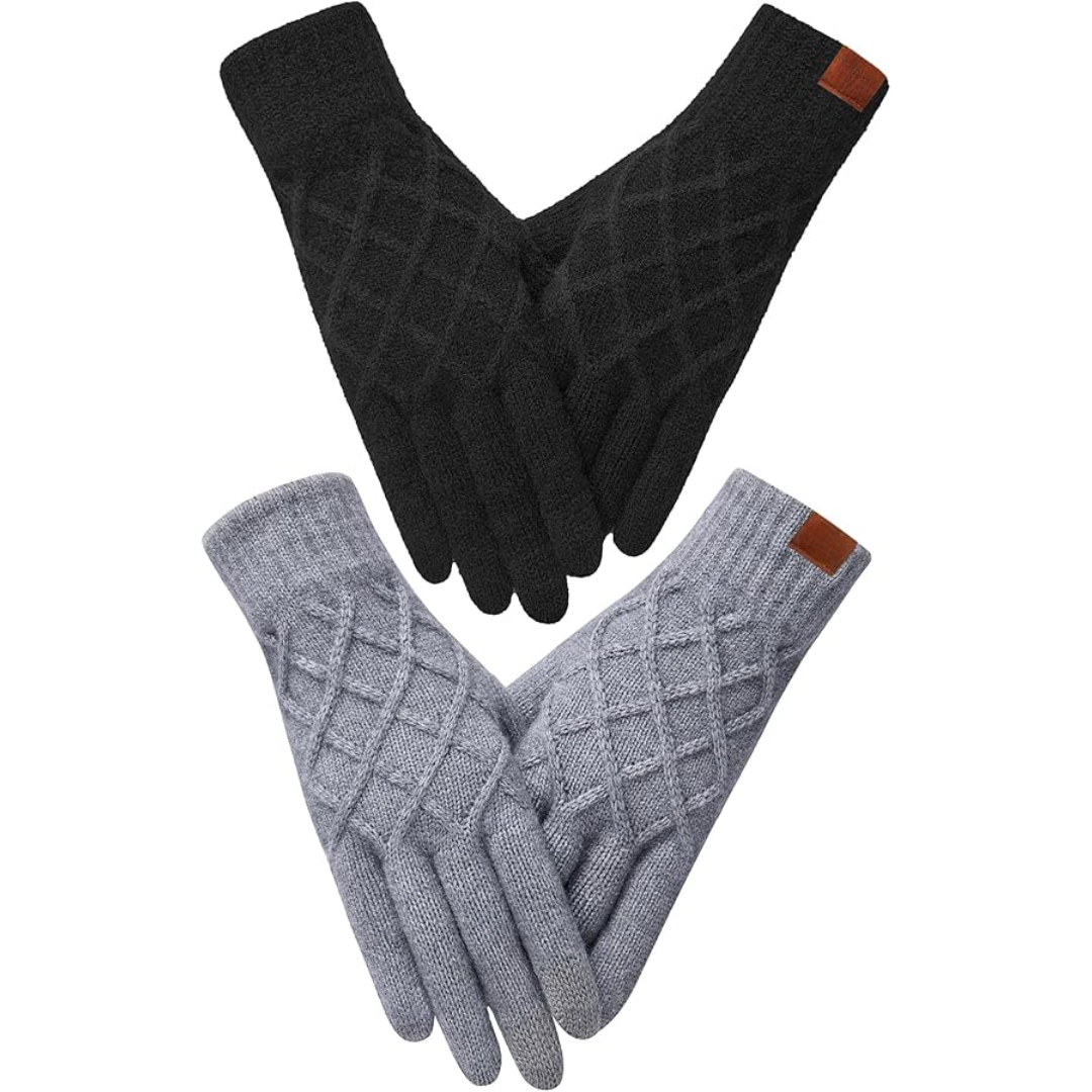 Thermally Knitted Touchscreen Winter Gloves – ArcticTap-Black + Dark Gray-Nora Luxe