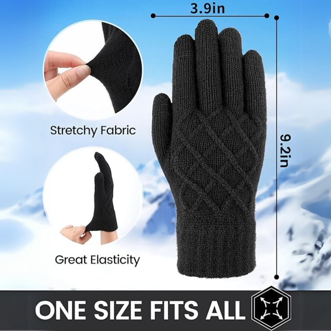Thermally Knitted Touchscreen Winter Gloves – ArcticTap-Black + Light Gray-Nora Luxe
