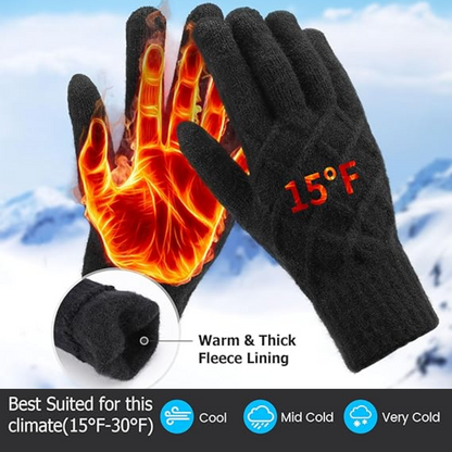 Thermally Knitted Touchscreen Winter Gloves – ArcticTap-Black + Light Gray-Nora Luxe