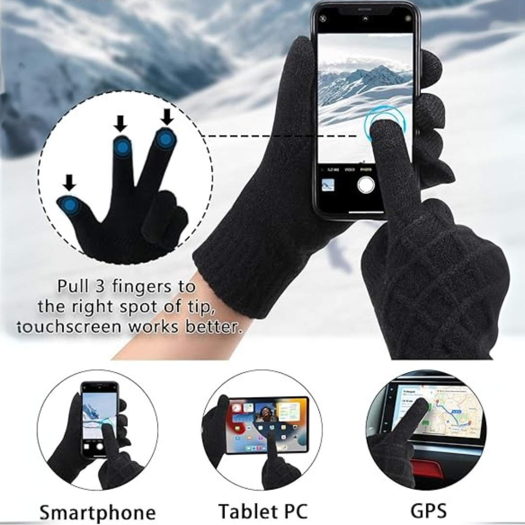 Thermally Knitted Touchscreen Winter Gloves – ArcticTap-Black + Light Gray-Nora Luxe