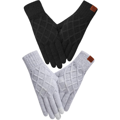 Thermally Knitted Touchscreen Winter Gloves – ArcticTap-Black + Light Gray-Nora Luxe