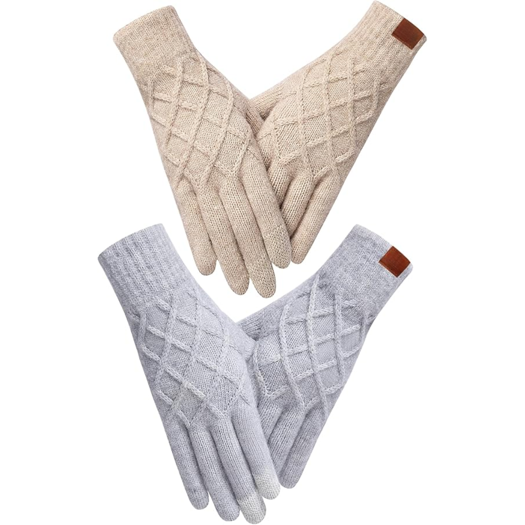 Thermally Knitted Touchscreen Winter Gloves – ArcticTap-Khaki + Dark Gray-Nora Luxe