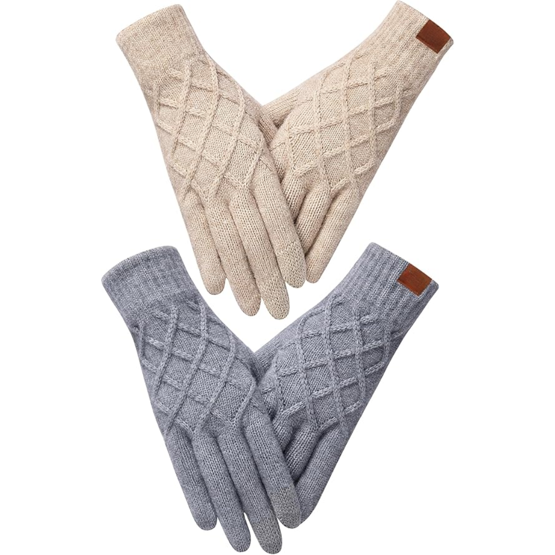 Thermally Knitted Touchscreen Winter Gloves – ArcticTap-Khaki + Light Gray-Nora Luxe