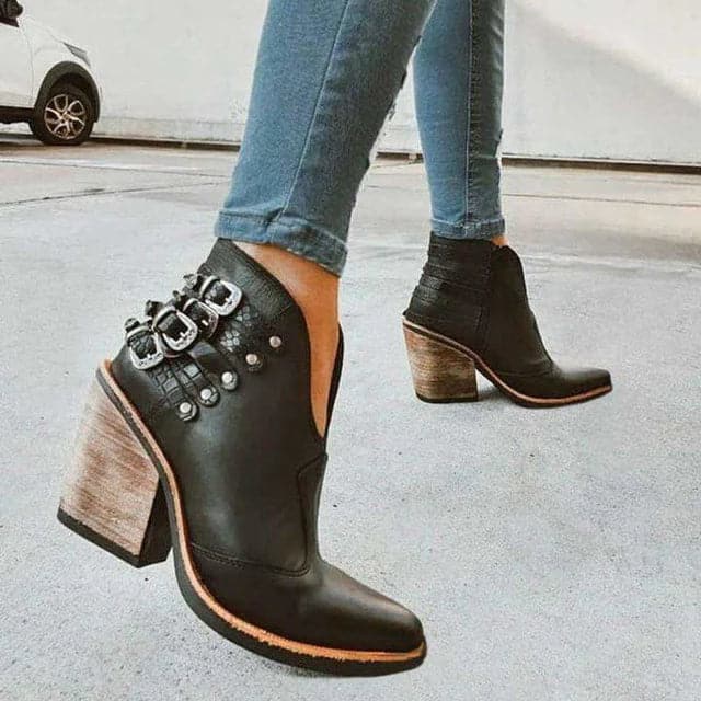 Ladies High Heel Ankle Boots with Buckles - Nocini