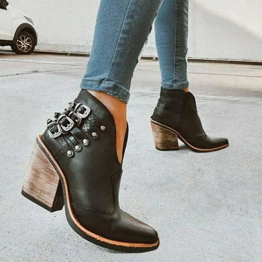 Ladies High Heel Ankle Boots with Buckles - Nocini