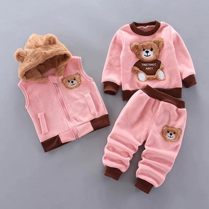 Three-Piece Baby and Toddler Set with Bear Pattern – BearHugs-Pink-6-9 Months (26.8–29.1in)-Nora Luxe