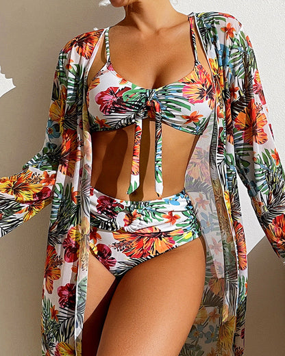 Colorful Floral Women's Swimwear Bikini Set - Pexav