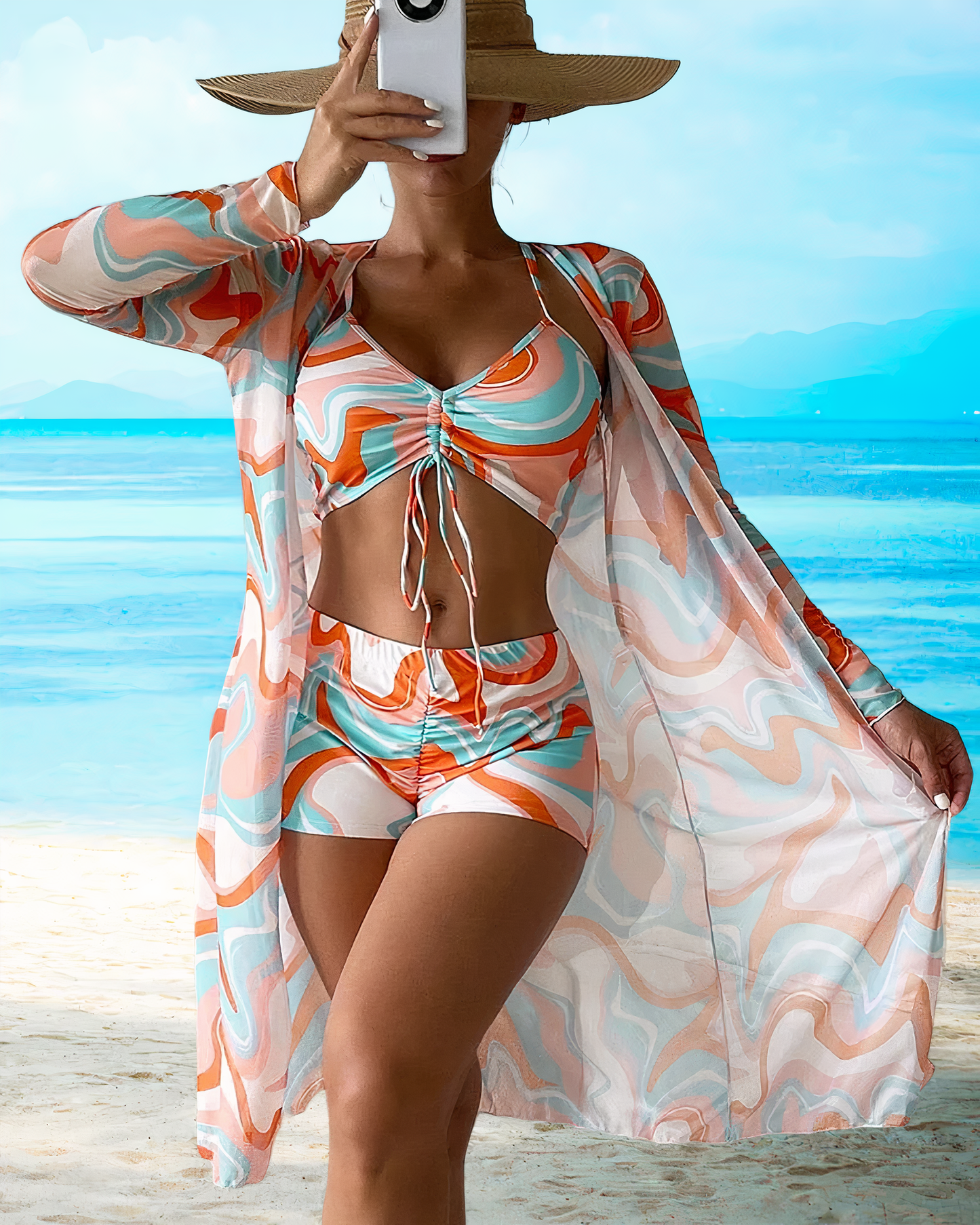 Women's High Waisted Bikini Set with Cover Up - Pexav