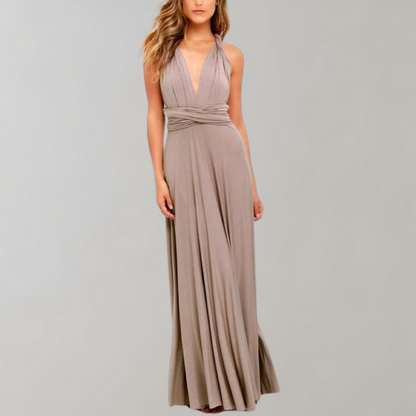 Tia - Elegant Wrap Dress for Women-Khaki-S-Nora Luxe