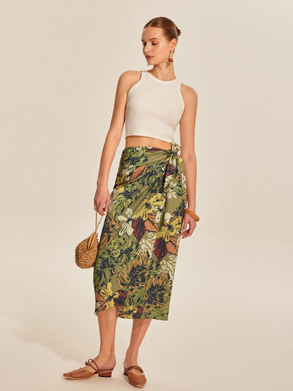 Elegant Floral Wrap Around Skirt